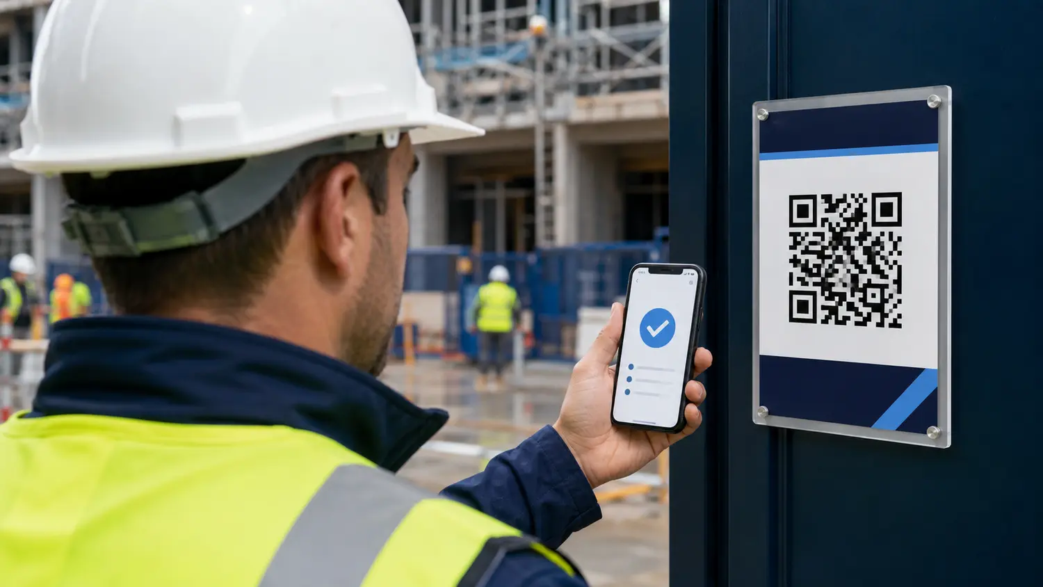 Construction supervisor verifying a live permit by QR code